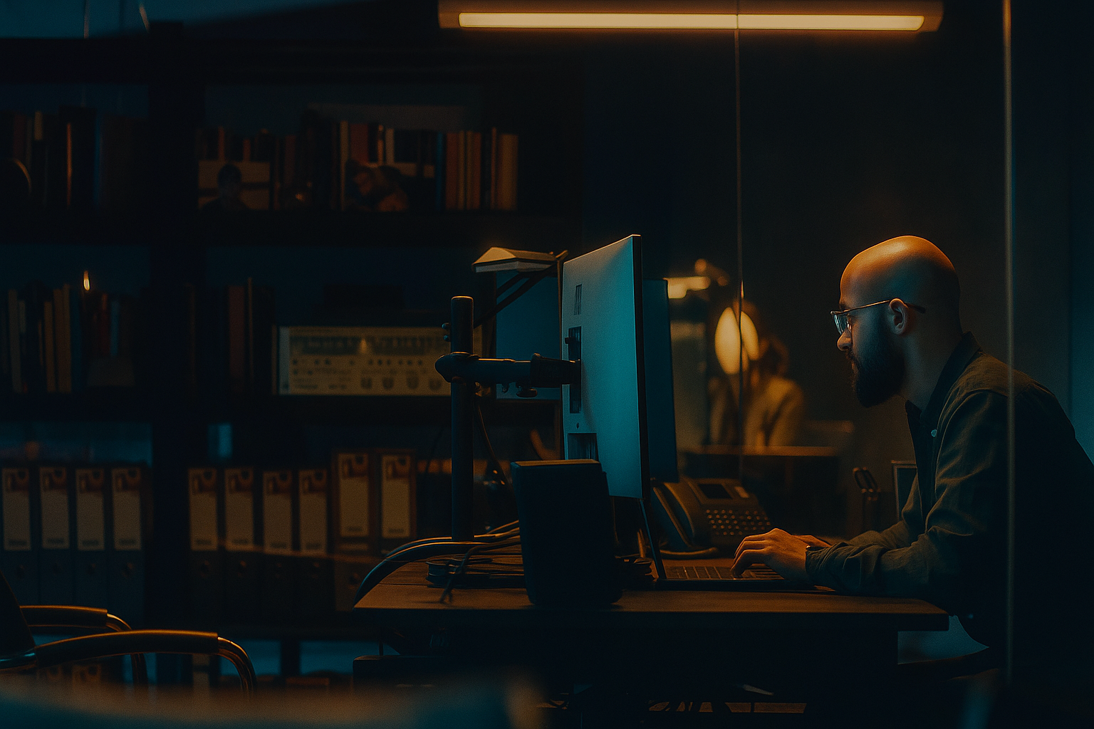 Rory working in office